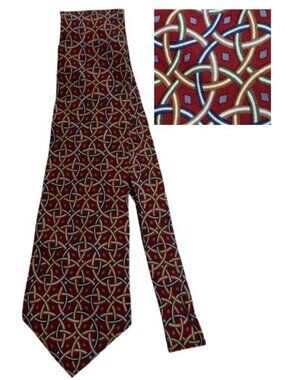 Christian Dior 100% Silk Men's Neck Tie Red Ivory Designer Luxury Made in USA